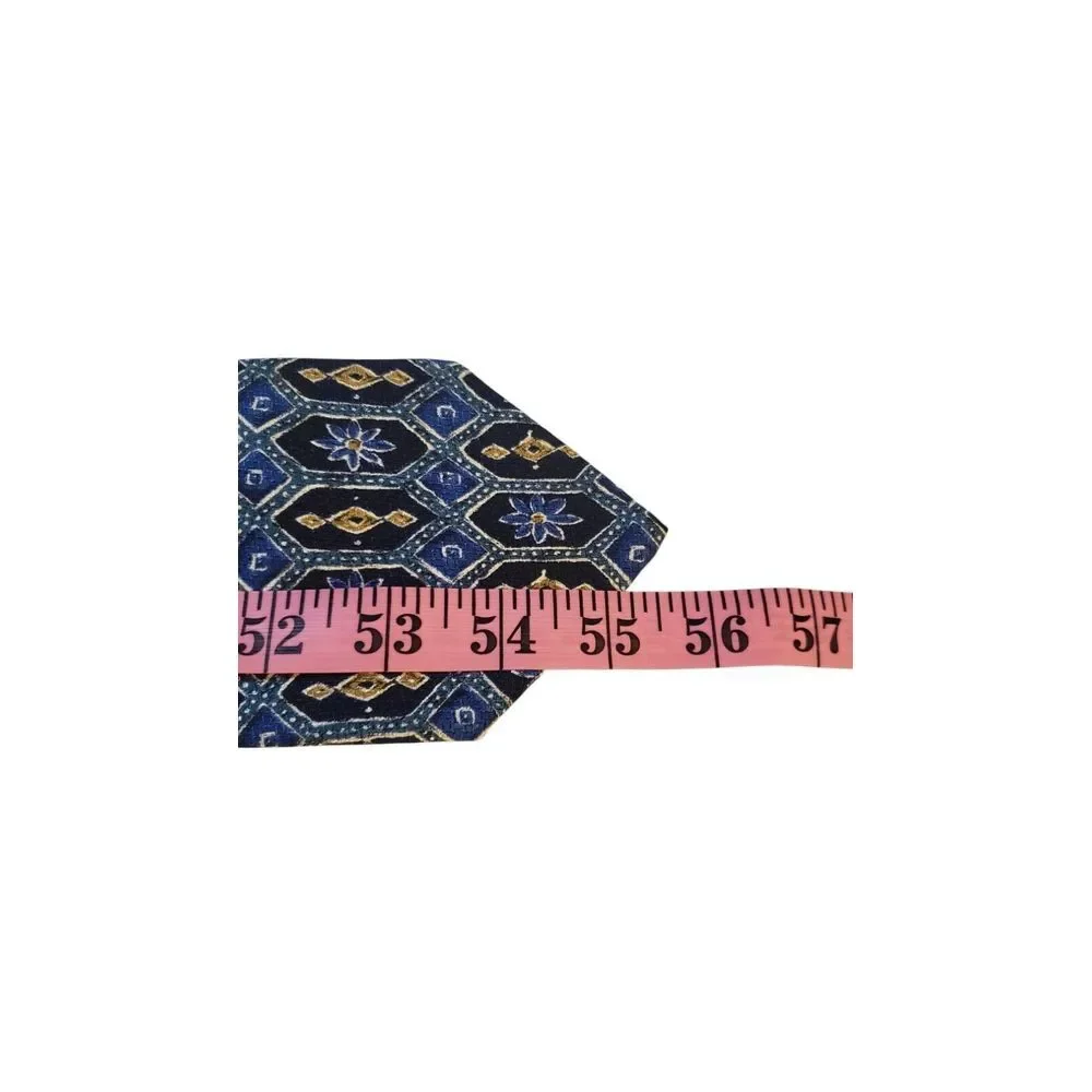 Etro Neck Tie Mens Italian Luxury‎ Blue Navy Tan Floral Silk Made in USA Office